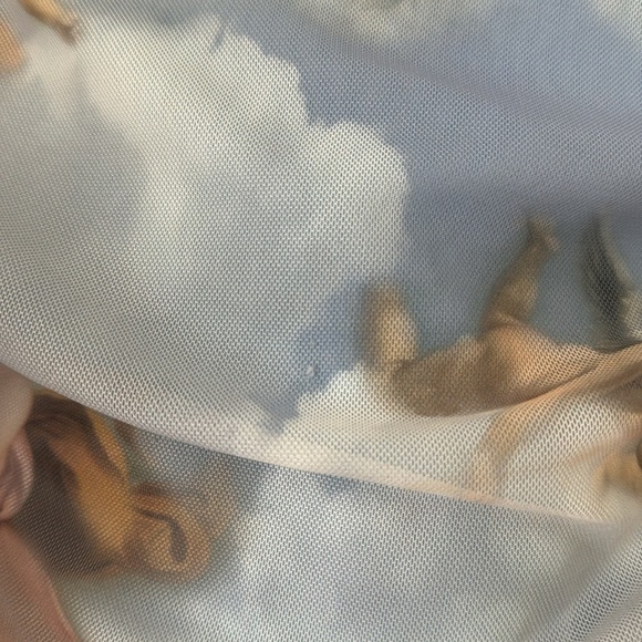 Fashion Nova Pastel Blue Cherub Angel Print Mesh Mini Skirt Medium - Picture 4 of 8